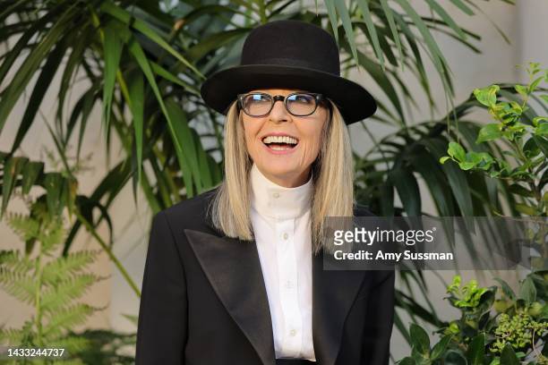 Diane Keaton attends the Ralph Lauren SS23 Runway Show at The Huntington Library, Art Collections, and Botanical Gardens on October 13, 2022 in San...