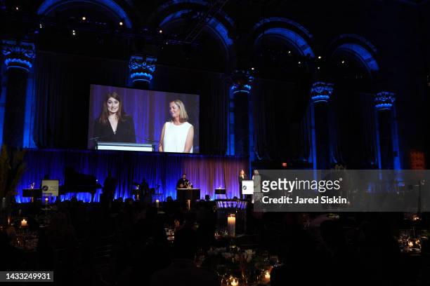 Honorees Atty Cleworth and Kim Cleworth speak on stage during Global Lyme Alliance Global Gala 2022 at Cipriani 42nd Street on October 13, 2022 in...