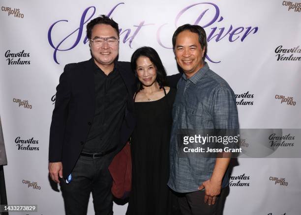 Chris Chan Lee, Eugenia Yuan and Stanley Yung attend the "Silent River" Opening Night Theatrical Premiere at Laemmle Glendale on October 13, 2022 in...