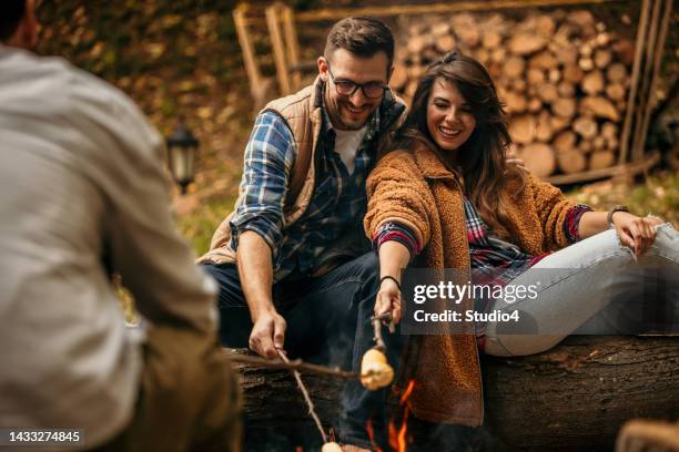 couple camping together - couple grilling stock pictures, royalty-free photos & images