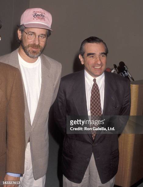 Director Steven Spielberg and director Martin Scorsese attend the Press Conference to Announce the Formation of the Film Foundation to Preserve the...