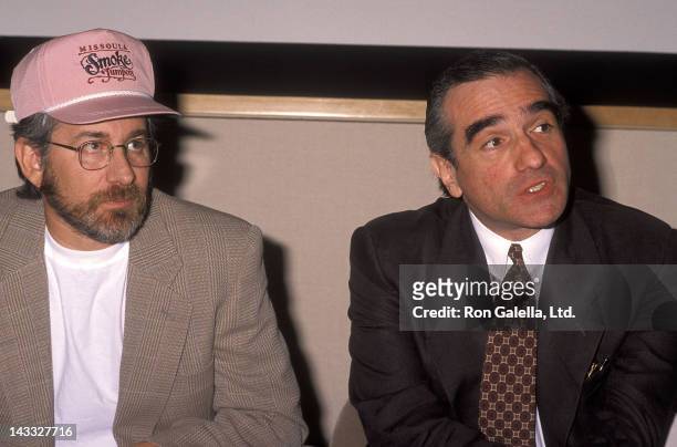 Director Steven Spielberg and director Martin Scorsese attend the Press Conference to Announce the Formation of the Film Foundation to Preserve the...