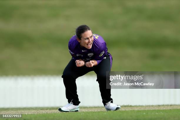 Heather Graham of the Hurricanes celebrates after taking the wicket of t18during the Women's Big Bash League match between the Sydney Thunder and the...