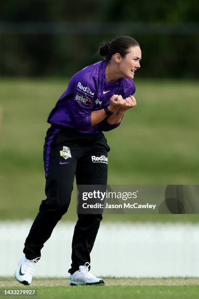 Heather Graham of the Hurricanes celebrates after taking the wicket of t18during the Women's Big Bash League match between the Sydney Thunder and the...