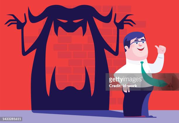 businessman gesturing thumbs up with monster shadow - two face stock illustrations