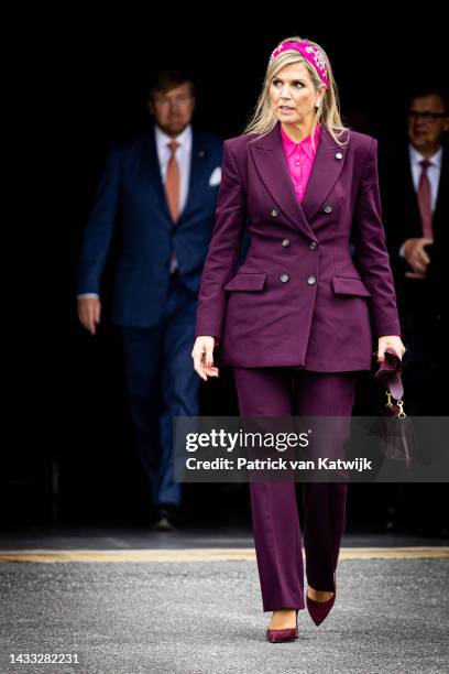 Queen Maxima of The Netherlands visits Volvo Trucks Experience Center at Day 3 of the Dutch royals visiting Sweden on October 13, 2022 in Goteborg,...