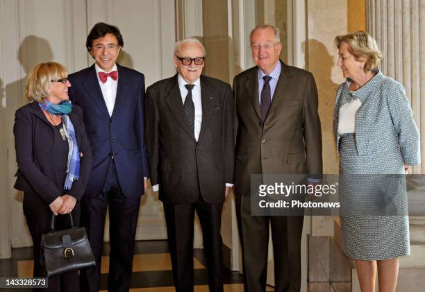 Huguette Thielemans, Belgian Prime Minister Elio Di Rupo, Toots Thielemans and King Albert II and Queen Paola on a visit to the Palace to celebrate...