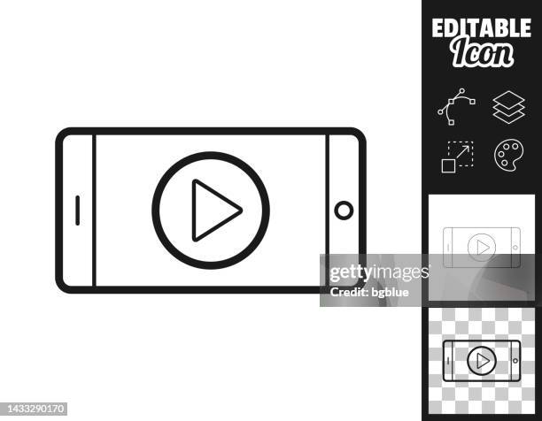 smartphone with play button. icon for design. easily editable - play button transparent background stock illustrations