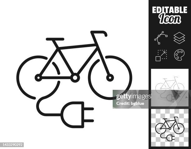 stockillustraties, clipart, cartoons en iconen met electric bike with plug. icon for design. easily editable - elektrische fietsen