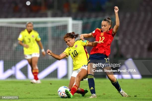 Ainhoa Alguacil of Spain and Gabriela Rodriguez of Colombia during the FIFA U-17 Women's World Cup 2022 group stage match between Spain and Colombia...