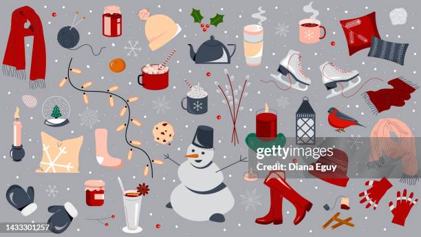 vector winter bucket list set - ice skate stock illustrations