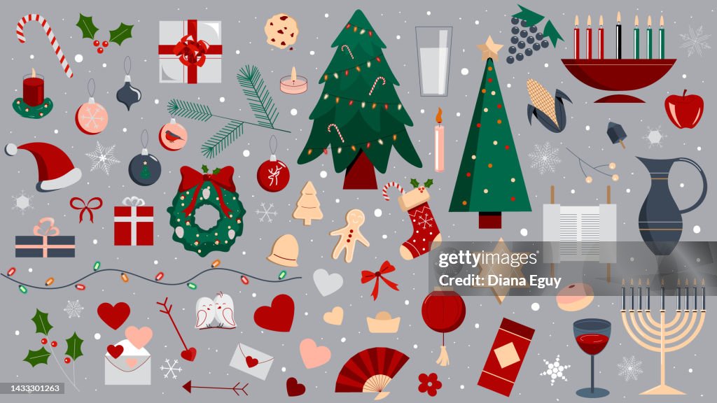 Christmas, Valentine's day, Hanukkah, Kwanzaa, Chinese New Year set