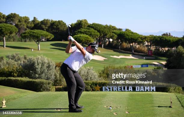 Thriston Lawrence of South Africa tees off the 15th hole during Day Two of the Estrella Damm N.A. Andalucía Masters at Real Club Valderrama on...