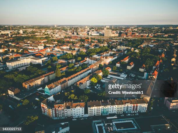aerial view of dortmund cityscape at sunset - dortmund stad stock-fotos und bilder