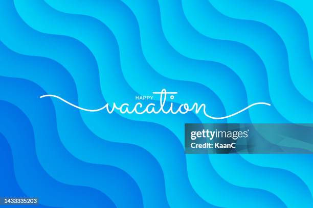 lettering composition of happy vacation vector stock illustration - winter beach stock illustrations