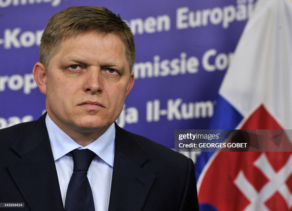 Slovak Prime Minister Robert Fico looks