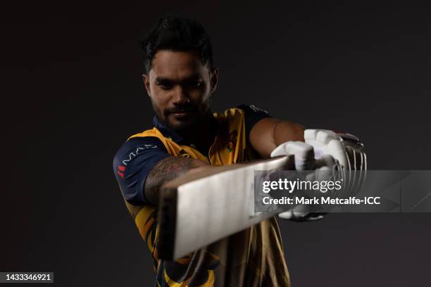 Dhananjaya de Silva poses during the Sri Lanka ICC Men's T20 Cricket World Cup 2022 team headshots at Melbourne Cricket Ground on October 12, 2022 in...