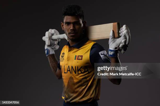 Pathum Nissanka poses during the Sri Lanka ICC Men's T20 Cricket World Cup 2022 team headshots at Melbourne Cricket Ground on October 12, 2022 in...