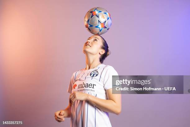 Laura Vetterlein of FC Zurich poses for a photo during the FC Zurich UEFA Women's Champions League Portrait session on October 12, 2022 in Zurich,...