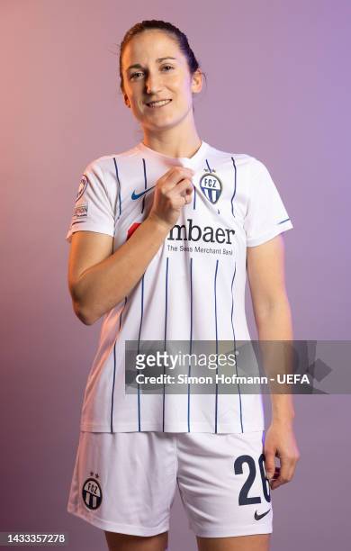 Laura Vetterlein of FC Zurich poses for a photo during the FC Zurich UEFA Women's Champions League Portrait session on October 12, 2022 in Zurich,...