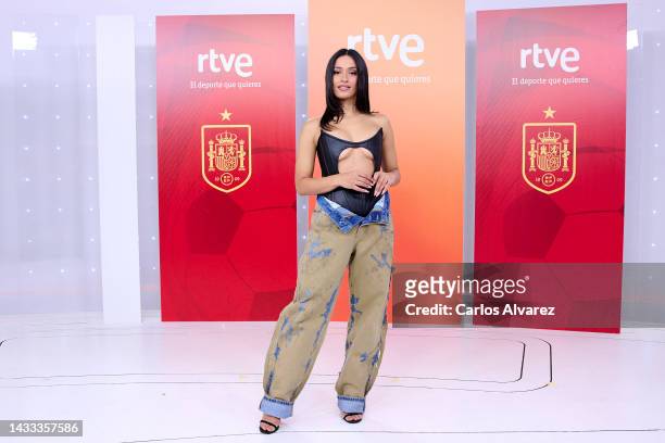 Singer Chanel Terrero attends the announcement of the official song for the Spanish national team for the Qatar World Cup at the RTVE studios on...