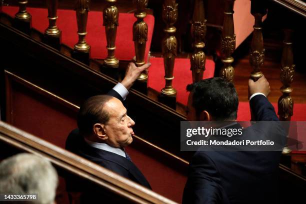 Prima seduta della XIX Legislatura e votazione per lelezione del presidente del Senato. In the photo Silvio Berlusconi and Matteo Salvini. Rome ,...