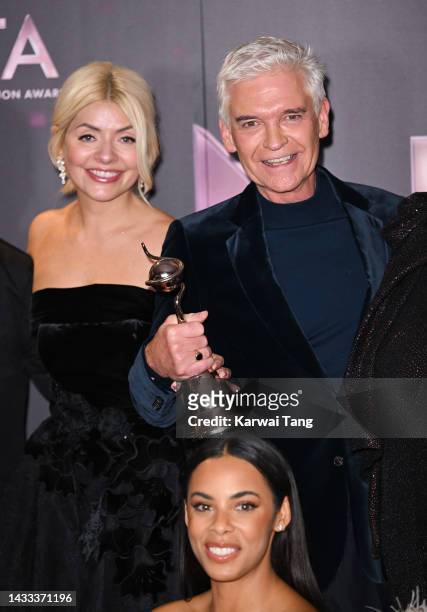 Holly Willoughby and Phillip Schofield with the Best Daytime award for 'This Morning', in the winners' room at the National Television Awards 2022 at...