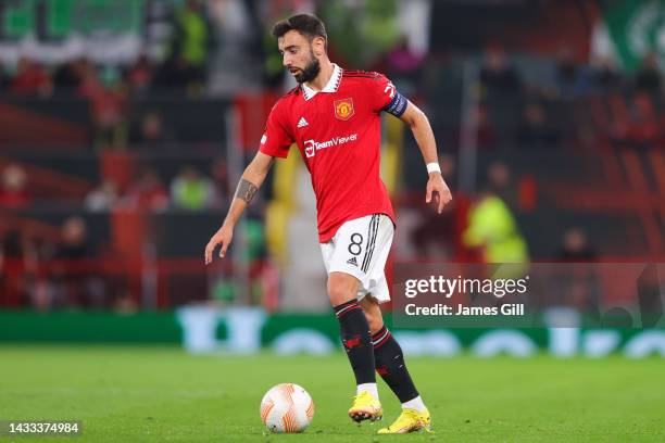 Bruno Fernandes of Manchester United during the UEFA Europa League group E match between Manchester United and Omonia Nikosia at Old Trafford on...