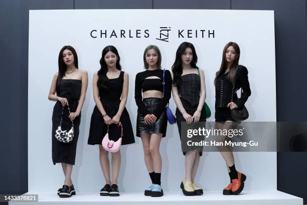 Yeji, Lia, Ryujin, Chaeryeong and Yuna of girl group ITZY attend a photocall for Charles and Keith X ITZY 'ITZ MINE' collection launch on October 14,...