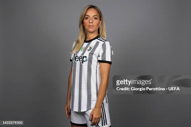 Martina Rosucci of Juventus poses for a photo during the Juventus UEFA Women's Champions League Portrait session at on October 13, 2022 in Turin,...