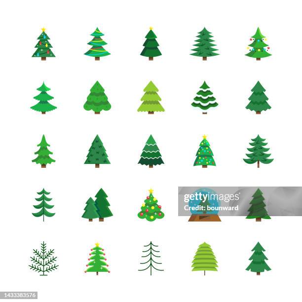 stockillustraties, clipart, cartoons en iconen met christmas tree color flat icons. - kerstboom