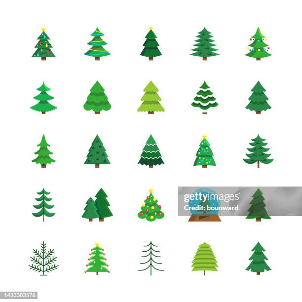 ilustrações de stock, clip art, desenhos animados e ícones de christmas tree color flat icons. - christmas tree