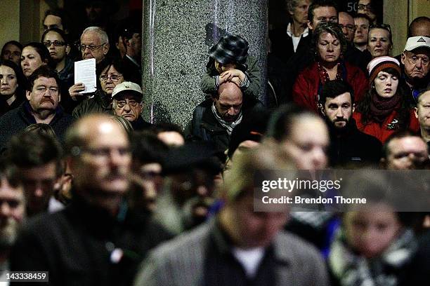 People gather around the ANZAC Cenotaph at Martin Place during the ANZAC Dawn Service on April 25, 2012 in Sydney, Australia. Veterans, dignitaries...