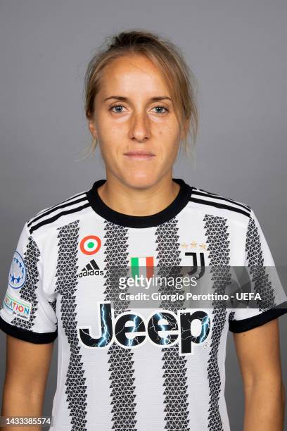 Valentina Cernoia of Juventus poses for a photo during the Juventus UEFA Women's Champions League Portrait session at on October 13, 2022 in Turin,...