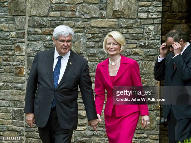 Republican presidential candidate, former Speaker of the House Newt Gingrich tours the Billy Graham Library with his wife, Callista Gingrich, on...