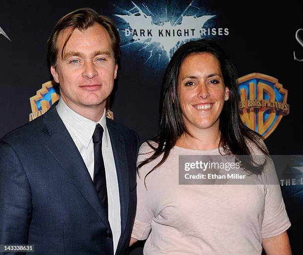 Director Christopher Nolan and his wife, producer Emma Thomas, arrive at a Warner Bros. Pictures presentation to promote their upcoming movie, "The...