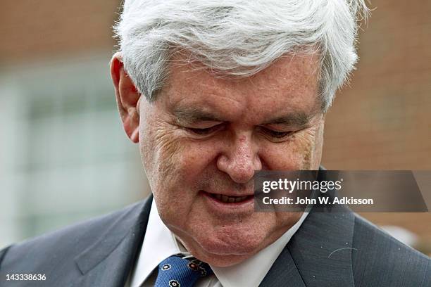 Republican presidential candidate, former Speaker of the House Newt Gingrich speaks to supporters after touring the Billy Graham Library with his...