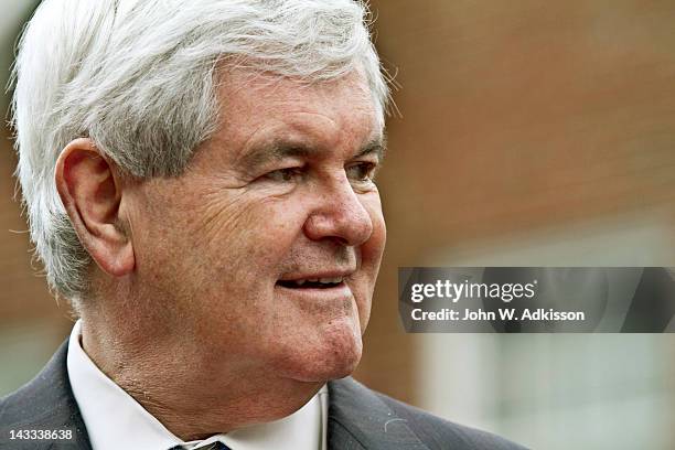 Republican presidential candidate, former Speaker of the House Newt Gingrich speaks to supporters after touring the Billy Graham Library with his...