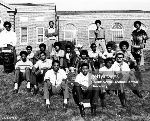 Members of the Alpha Kappa Chapter of Kappa Alpha Psi Fraternity, Inc. Sitting in front of the Dining Hall on the campus of North Carolina Central...