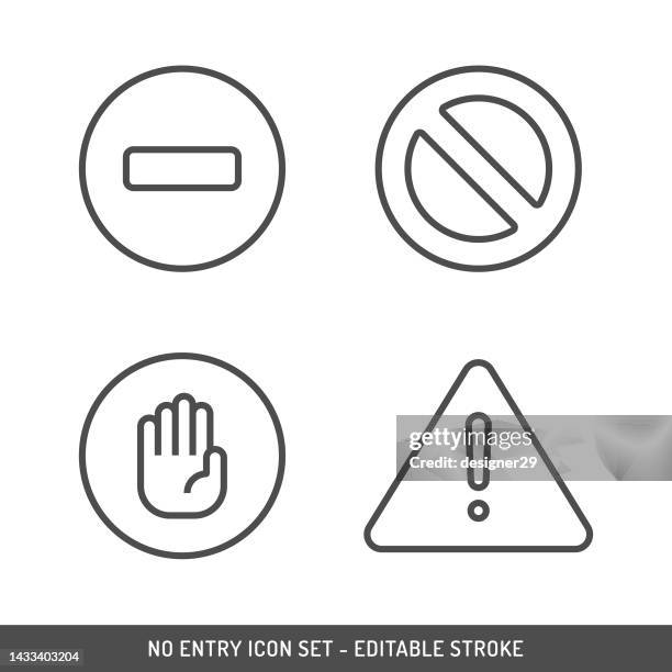 stockillustraties, clipart, cartoons en iconen met no entry or no sign icon set editable stroke. - nul