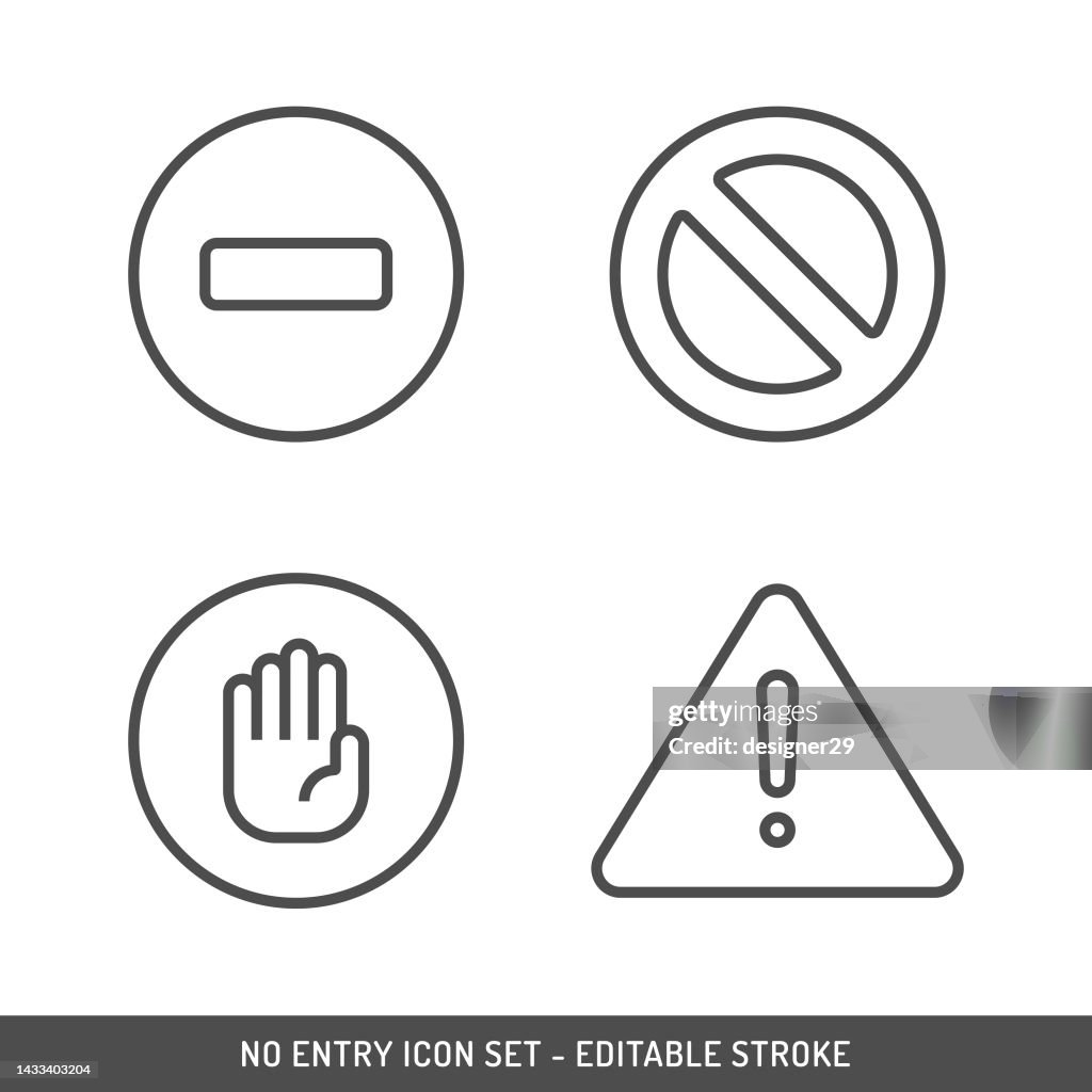No Entry or No Sign Icon Set Editable Stroke.