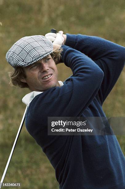 Tom Watson of the USA during the 18 hole play-off with Jack Newton of Australia during the 1975 Open Championship at Carnoustie on July 13, 1975 in...