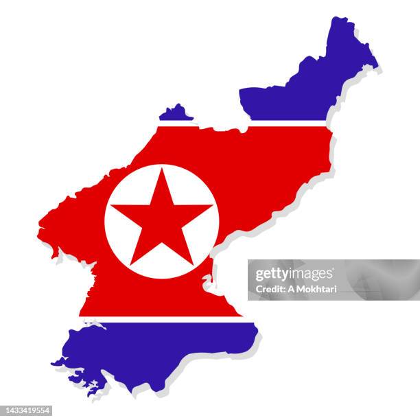 stockillustraties, clipart, cartoons en iconen met north korea map on a white background with flag. - north korea