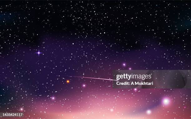 ilustrações de stock, clip art, desenhos animados e ícones de starry sky with meteorites. - landscape purple