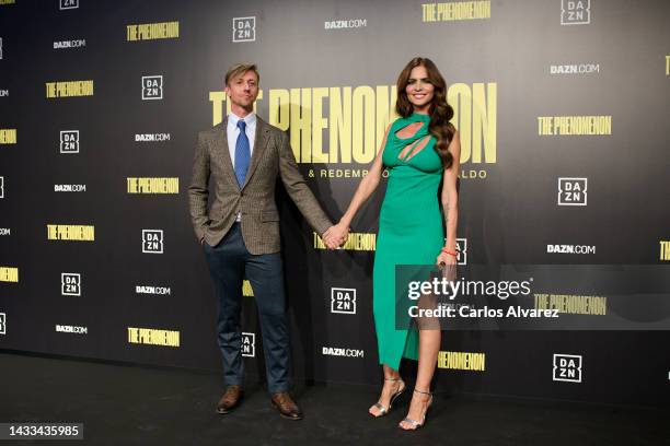 Guti and Romina Belluscio attend the premiere of "The Phenomenon, The Rise, Fall and Redemption of Ronaldo" at the Callao cinema on October 14, 2022...