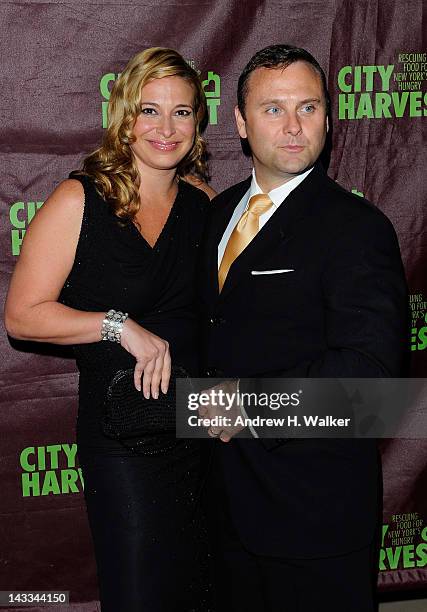 Personality Donatella Arpaia and chef Ben Pollinger attend City Harvest's 18th Annual An Evening Of Practical Magic at Cipriani 42nd Street on April...