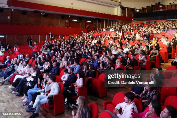 General view of the screening after the photocall for "Mahmood" at Alice Nella Città during the 17th Rome Film Festival at Auditorium della...