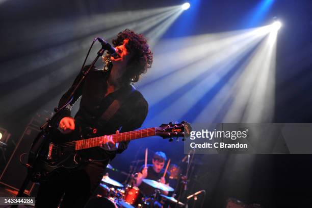 Chloe Alper of Flood performs on stage at Shepherds Bush Empire on April 24, 2012 in London, United Kingdom.
