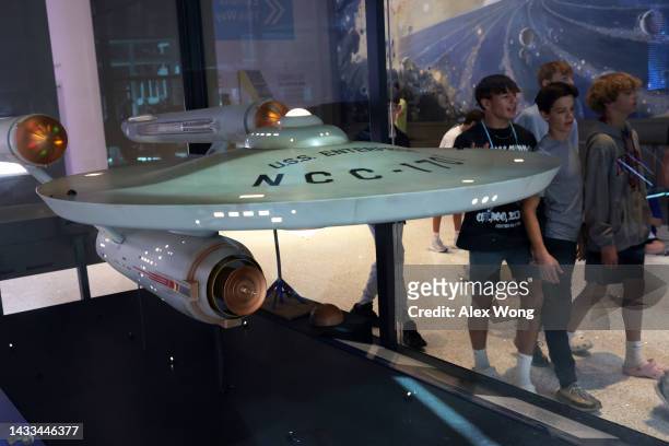 The studio model of Starship “Enterprise” from Star Trek is on display at The Smithsonian National Air and Space Museum on its reopening on October...
