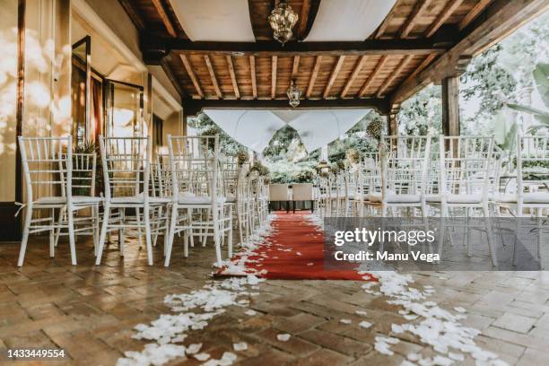 view of the walk down the altar at a wedding without people in the outdoors - church altar stock pictures, royalty-free photos & images